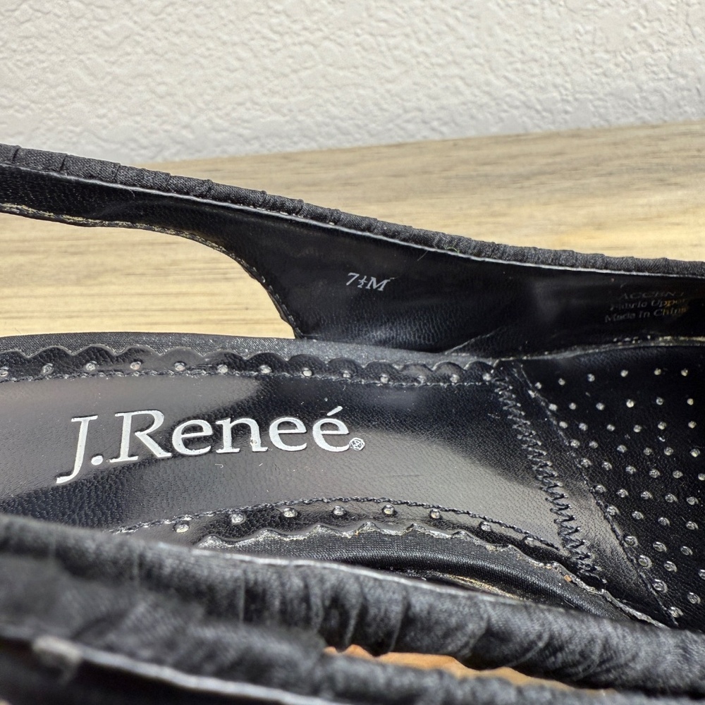 J.Renee Black Slingback Satin Slip On Kitten Heel Dress Shoe Size 7 - Picture 10 of 14